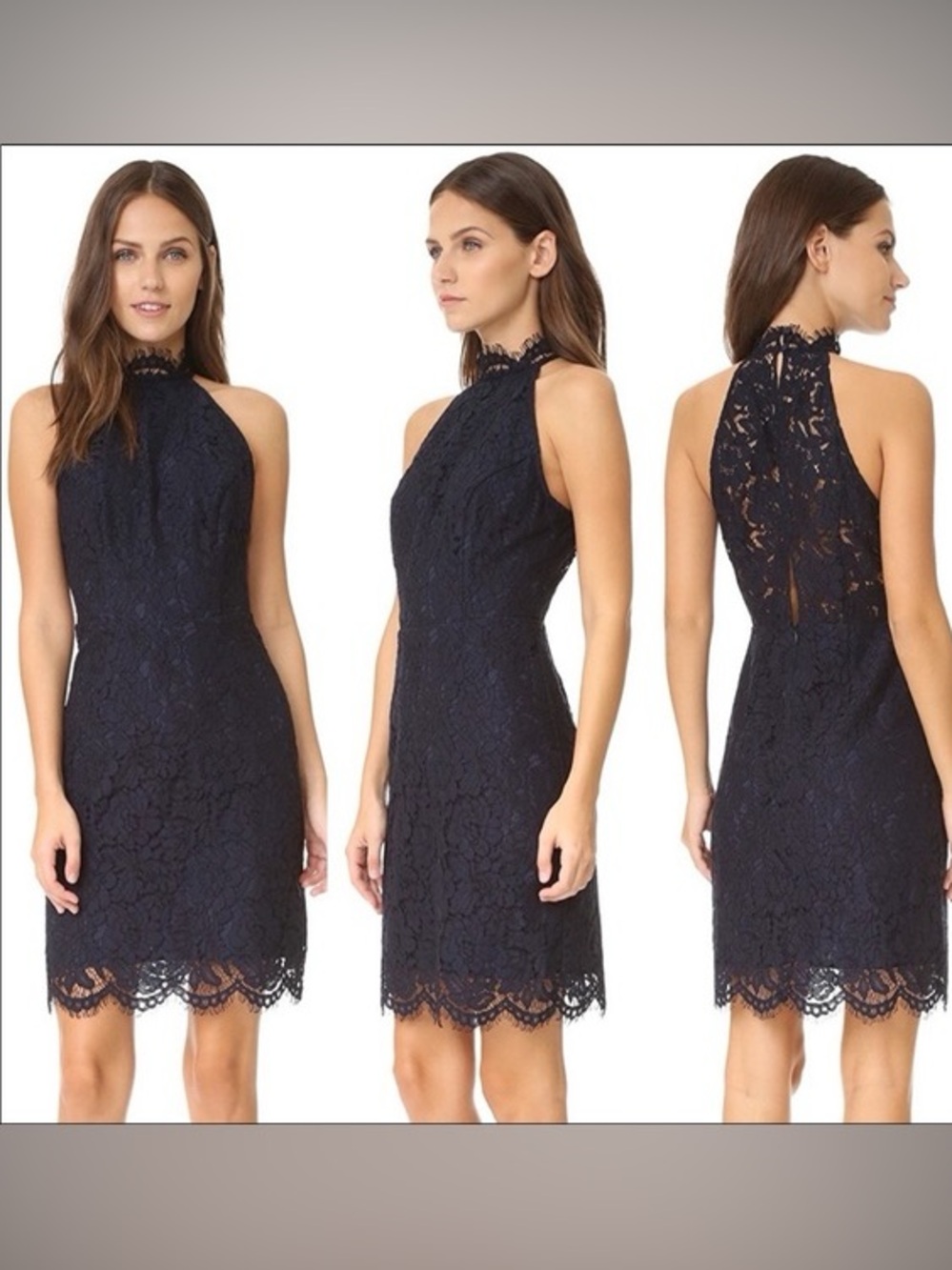 BB Dakota "Cara" High-Neck Lace Cocktail Dress, Navy Size 6